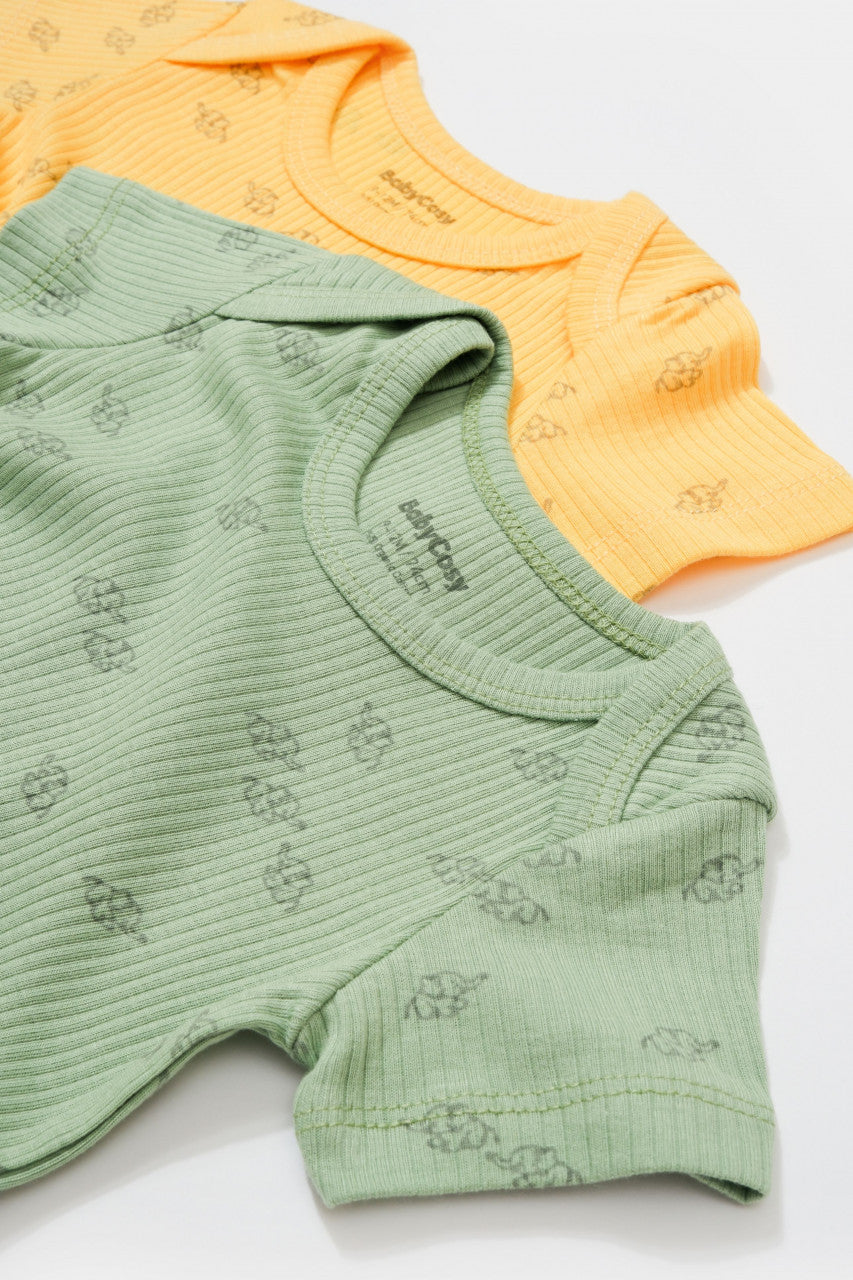 Set 2 body-uri Printed, BabyCosy, 50% modal+50% bumbac, Ecru/Lavanda